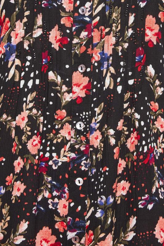 Plus Size Black Floral Print Pintuck Shirt | Yours Clothing 5