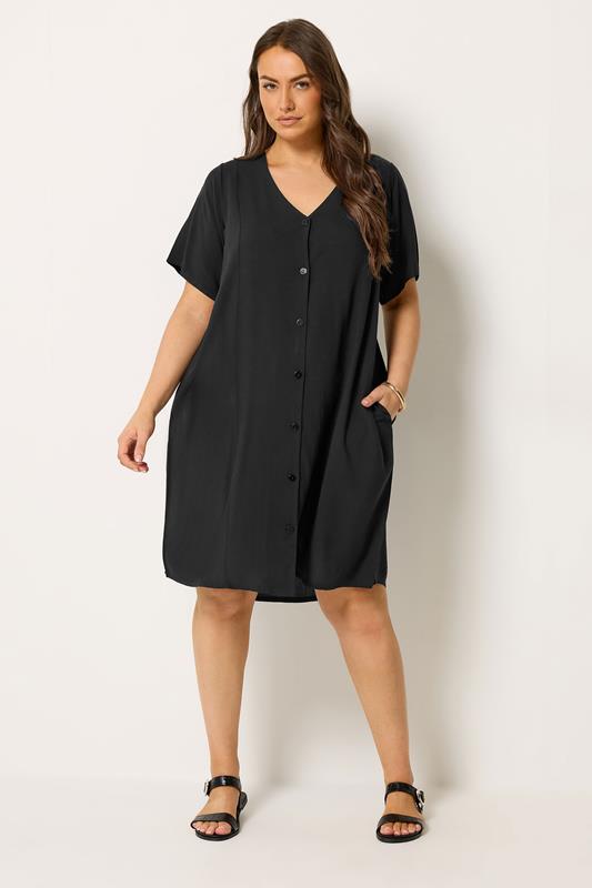 YOURS Plus Size Black Button Through Tunic Dress | Yours Clothing 1