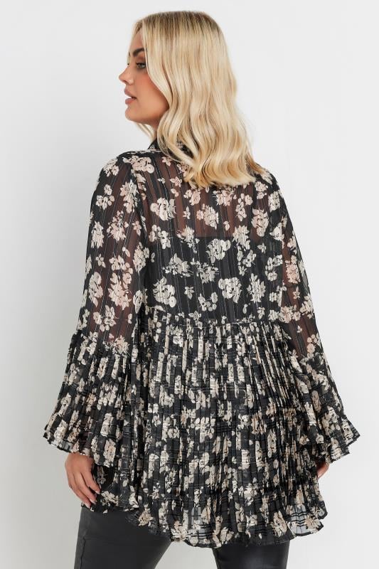 YOURS Plus Size Black Floral Print Flared Sleeve Shirt | Yours Clothing 3