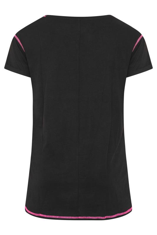 Black with Fluorescent Pink Contrast Topstitch Short Sleeve T-shirt | Yours Clothing 6