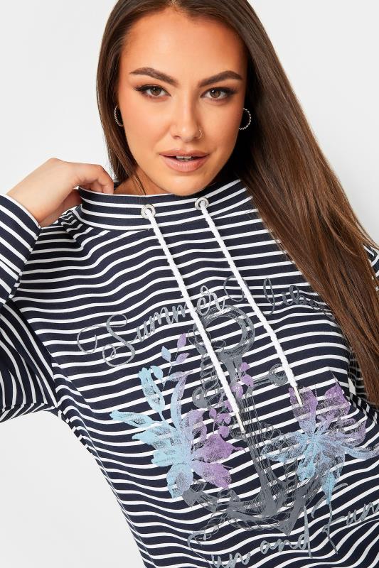 YOURS Curve Navy Blue & White Stripe Anchor Print Sweatshirt | Yours Clothing 4
