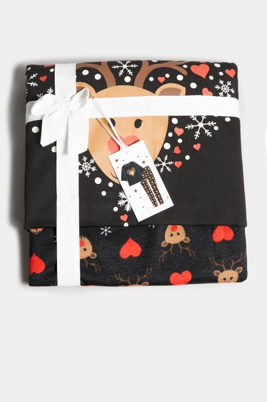 Plus Size Black Rudolph Print Christmas Pyjama Gift Set | Yours Clothing 9