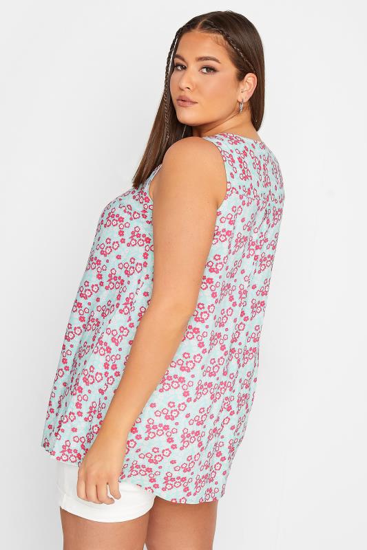 YOURS Curve Light Blue & Pink Floral Print Swing Top | Yours Clothing  3