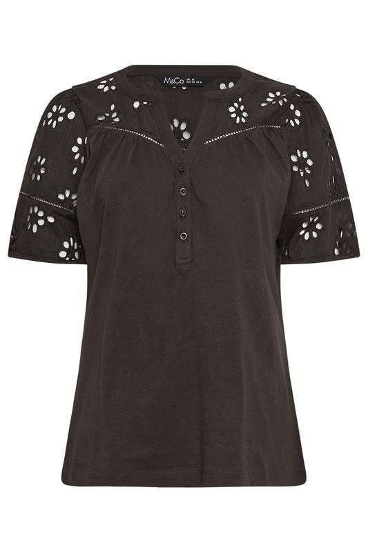 M&Co Chocolate Brown Broderie Cotton T-Shirt | M&Co 5