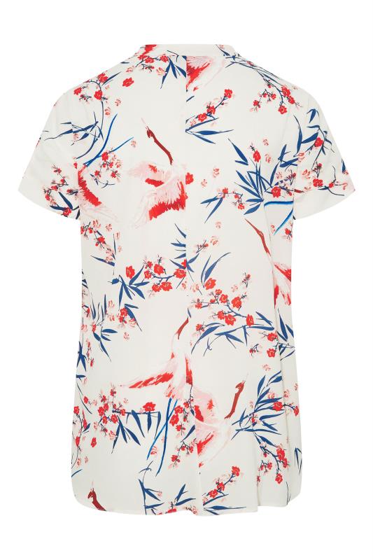 Plus Size White Floral Print Half Placket Short Sleeve Blouse | Yours Clothing  7