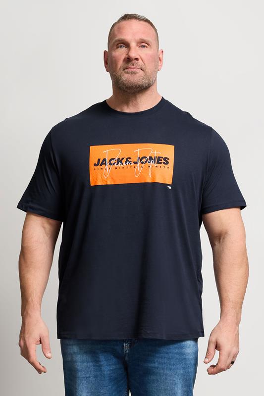 JACK & JONES Big & Tall Navy Blue Logo Graphic T-Shirt | BadRhino 1
