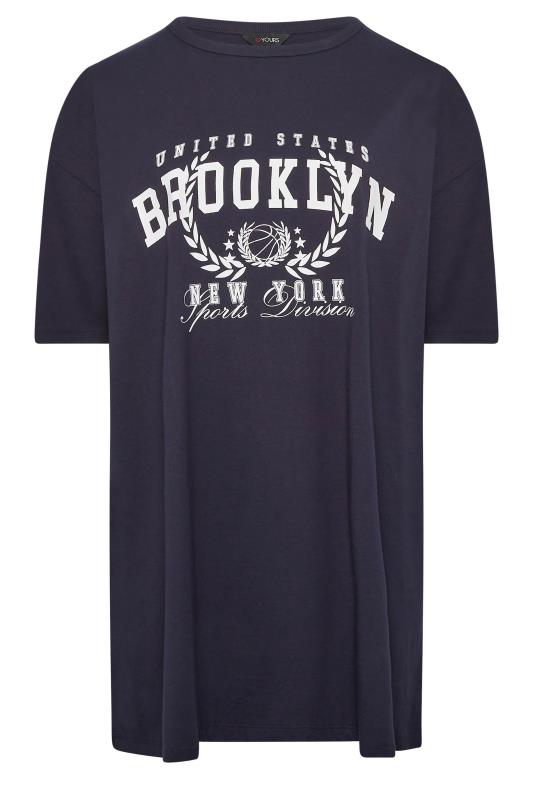 YOURS Curve Plus Size Navy Blue 'Brooklyn' Slogan Oversized Tunic T-Shirt | Yours Clothing  6