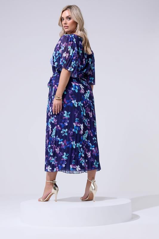 YOURS LONDON Plus Size Blue Floral Pleated Maxi Dress | Yours Clothing 2