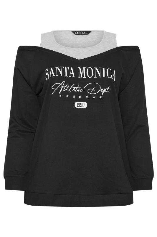 YOURS Plus Size Black 'Santa Monica' Print Bardot Top | Yours Clothing 5