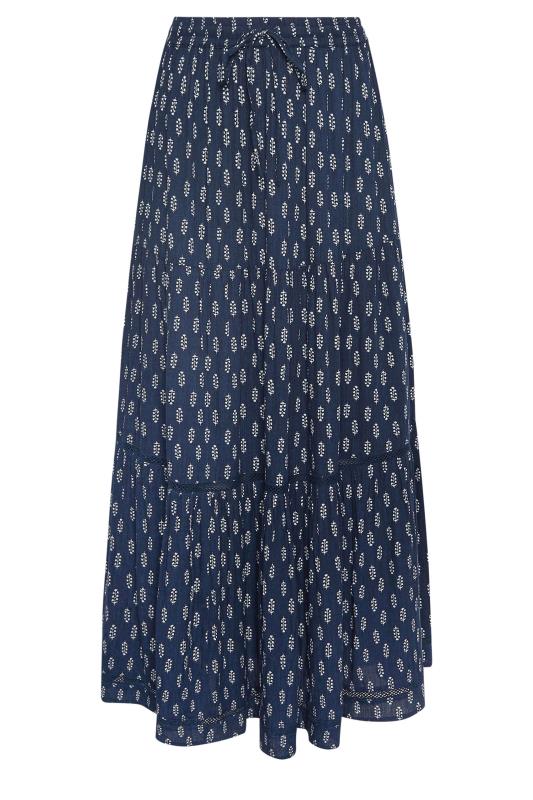 M&Co Navy Blue Floral Print Tiered Maxi Skirt | M&Co  5