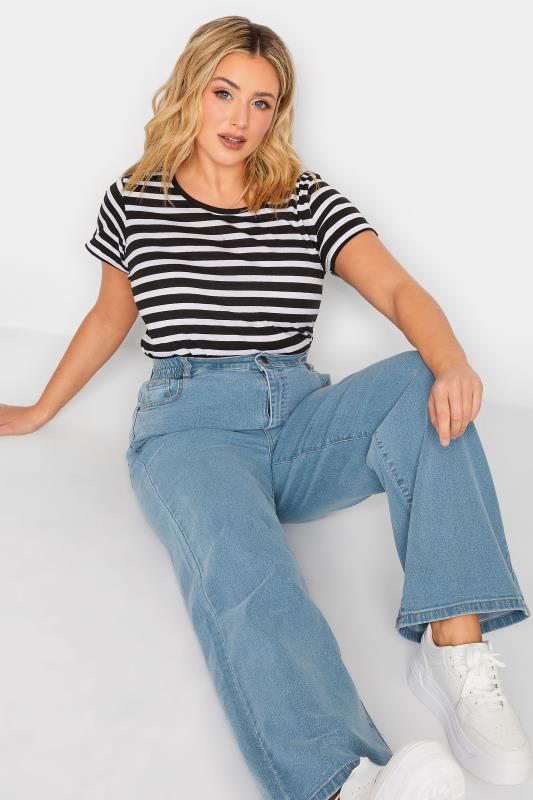 YOURS Plus Size Light Blue Elasticated Waist Stretch Wide Leg Jeans | Yours Clothing  3