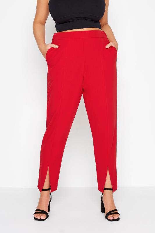 Plus Size  LIMITED COLLECTION Curve Red Split Hem Stretch Tapered Trousers
