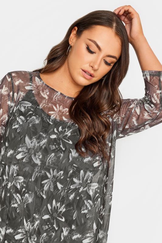 YOURS Plus Size Black Floral Print Mesh Layered Top | Yours Clothing 4