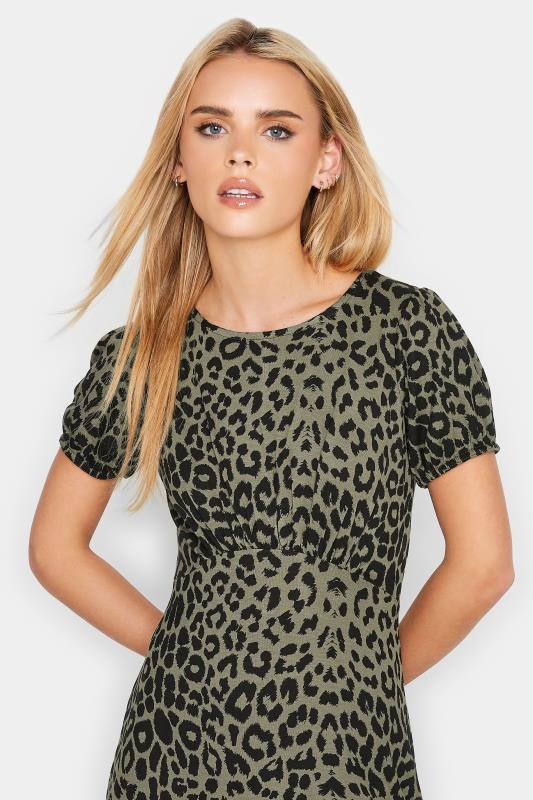 Petite Green Leopard Print Midi Dress | PixieGirl 4