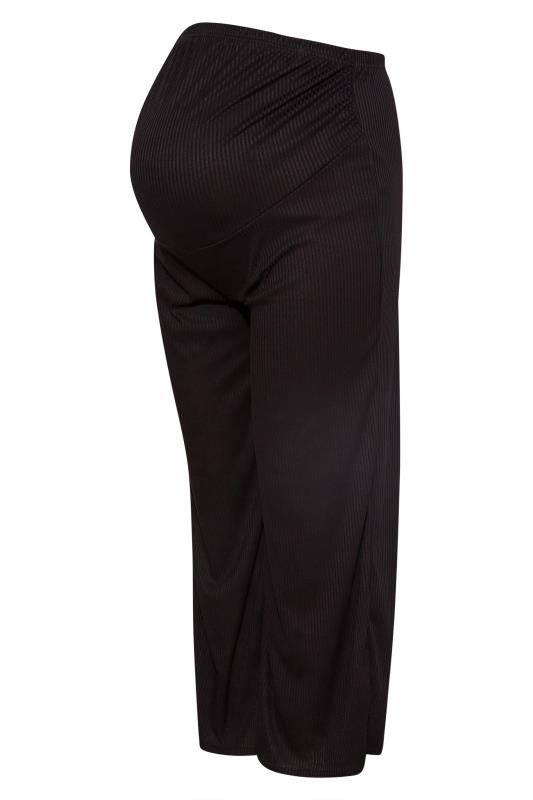 BUMP IT UP MATERNITY Plus Size Black Ribbed Stretch Wide Leg Trousers | Yours Clothing 4
