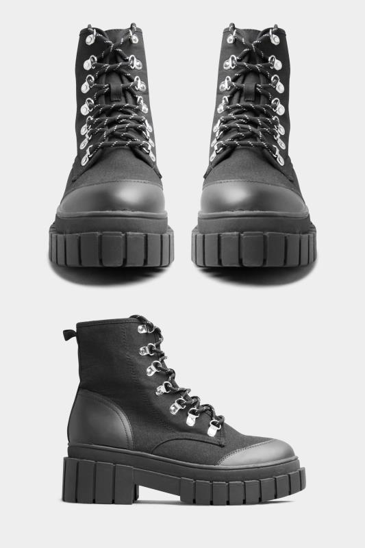 LIMITED COLLECTION Black Canvas Chunky Combat Boots In Wide Fit | Yours Clothing 2