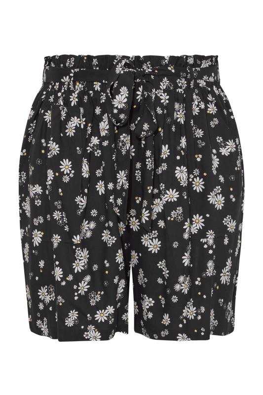 Plus Size Black Floral Print Paperbag Shorts | Yours Clothing 5