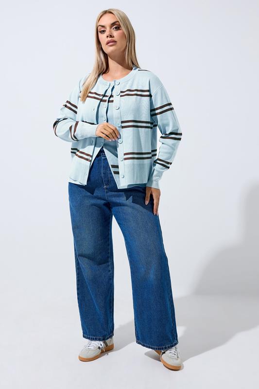 LIMITED COLLECTION Plus Size Blue & Brown Stripe Cardigan | Yours Clothing 2