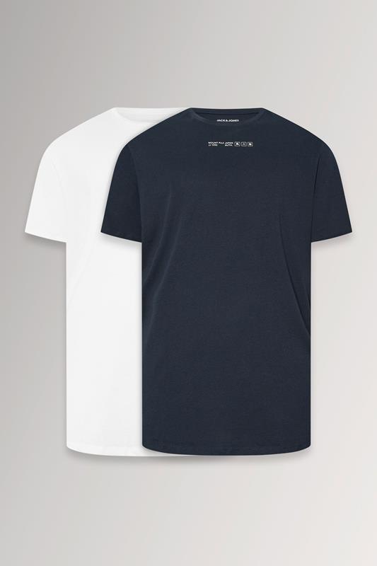  JACK & JONES Big & Tall 2 PACK Navy Blue & White Crew Neck T-Shirts