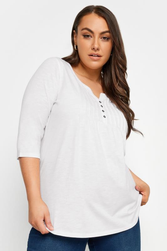  YOURS FOR GOOD Curve White Pintuck Henley Top