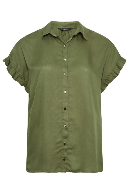 YOURS Plus Size Khaki Green Frill Sleeve Collared Shirt | Yours Clothing 6