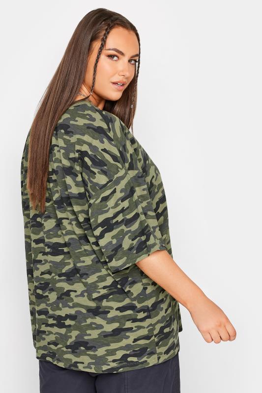 YOURS Curve Green Camo Print Oversized Boxy T-Shirt | Yours Clothing  3