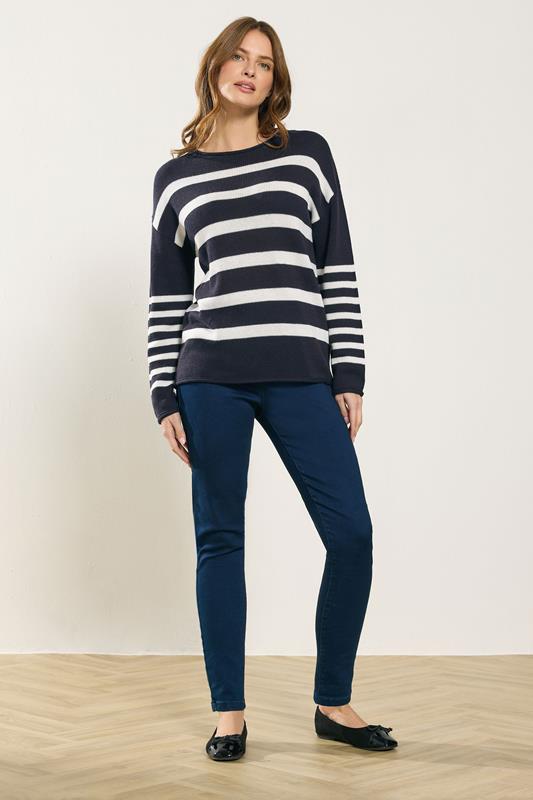 M&Co Navy Blue Stripe Relaxed Jumper | M&Co 1