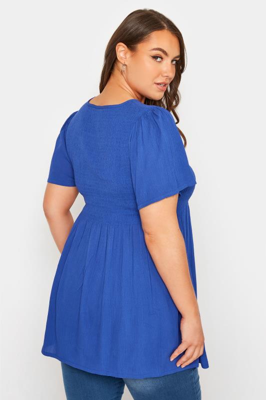 LIMITED COLLECTION Curve Royal Blue Shirred Crinkle Smock Top 3