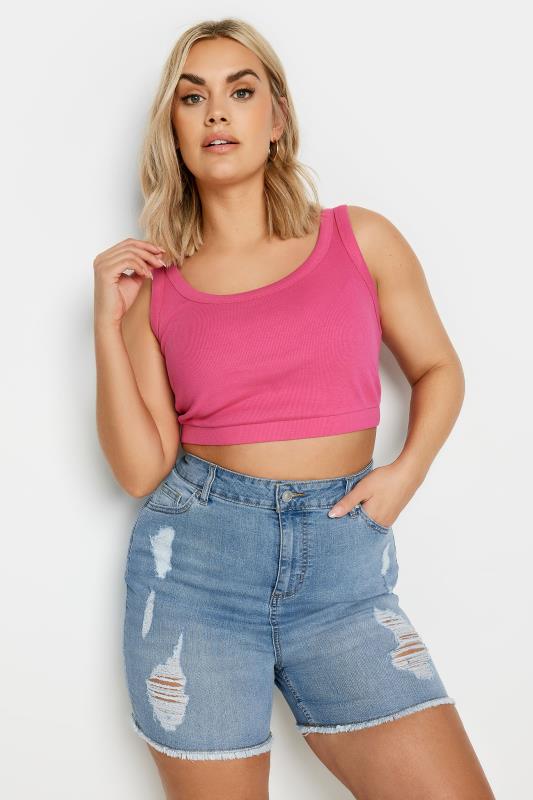 YOURS Plus Size Light Blue Ripped Stretch Denim Shorts | Yours Clothing 1