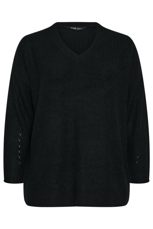 YOURS Plus Size Black V-Neck Knitted Jumper | Yours Clothing 5