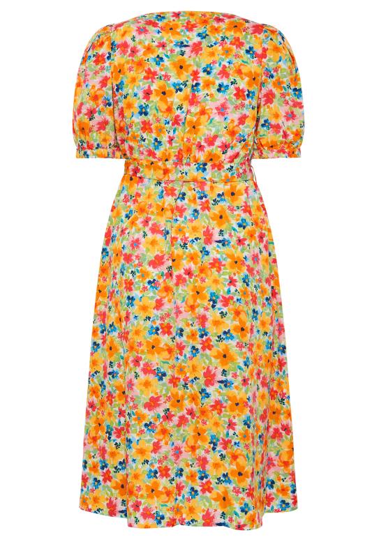 YOURS Curve Orange Sweetheart Neckline Floral Print Tea Dress | Yours Clothing 7