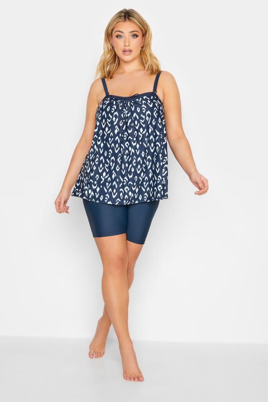 YOURS Curve Plus Size Navy Blue Animal Print Tankini Top | Yours Clothing  3