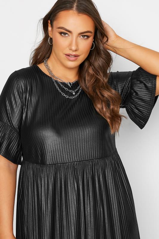 Plus Size Black Wet Look Ribbed Smock Tunic Dress | Yours Clothing 4