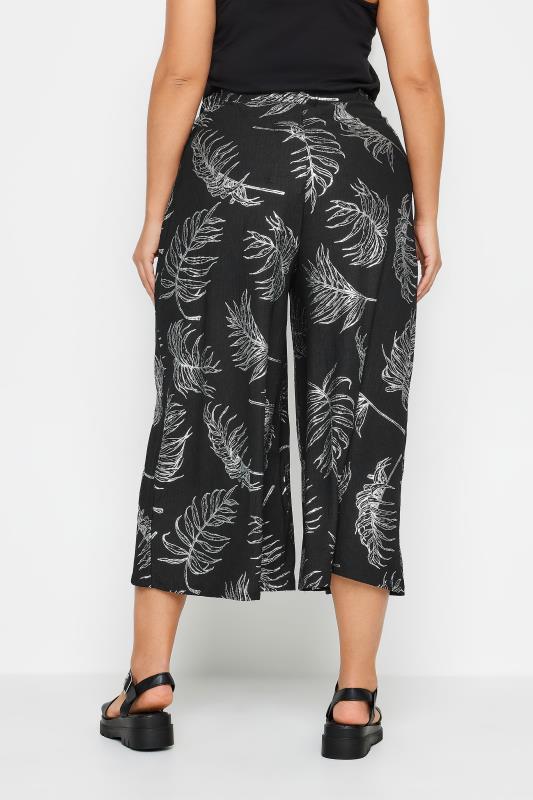 YOURS Plus Size Black Leaf Print Wide Leg Trousers | Yours Clothing 3