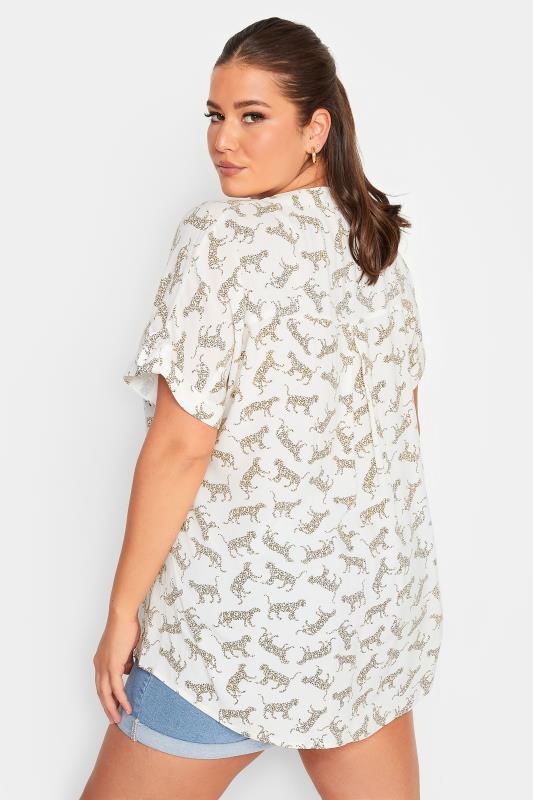YOURS Curve Plus Size White Leopard Print Short Sleeve Shirt | Yours Clothing  3