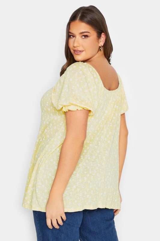 YOURS Plus Size Yellow Marl Ditsy Floral Top | Yours Clothing 4