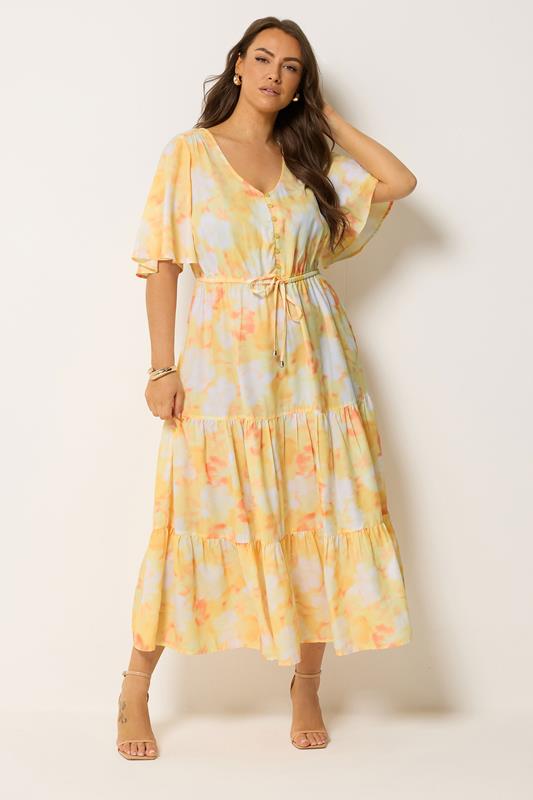 YOURS Plus Size Yellow Tiered Floral Dress | Yours Clothing 1