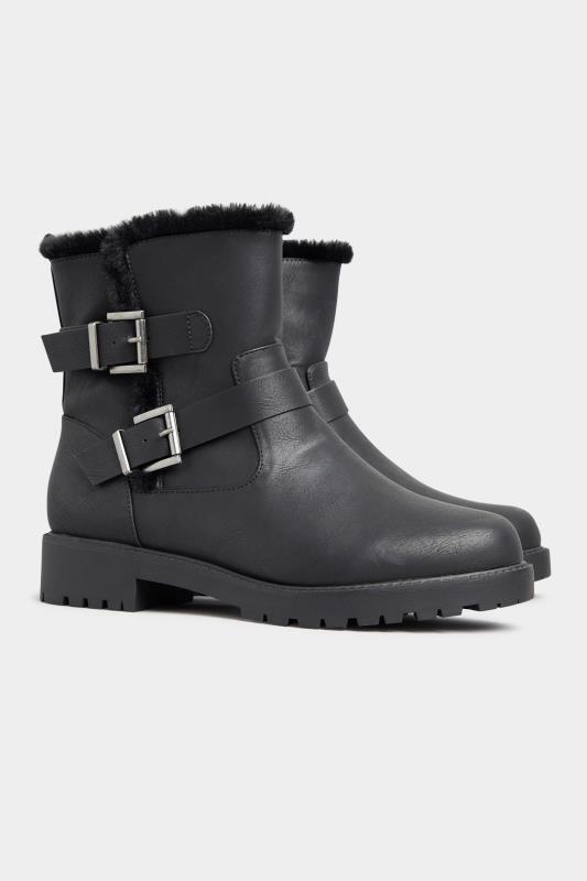 Plus Size Black Faux Fur Biker Boots In Wide E Fit & Extra Wide EEE Fit| Yours Clothing 4