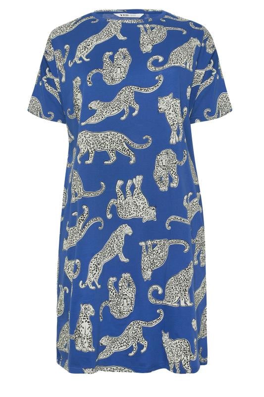 YOURS Plus Size Blue Leopard Print Sleep Tee Nightdress | Yours Clothing  5