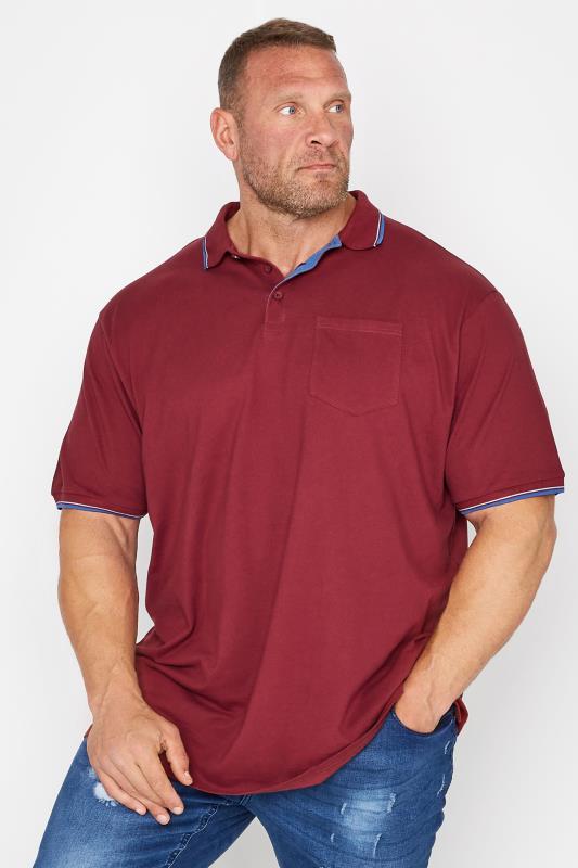KAM Big & Tall Burgundy Red Tipped Polo Shirt 1