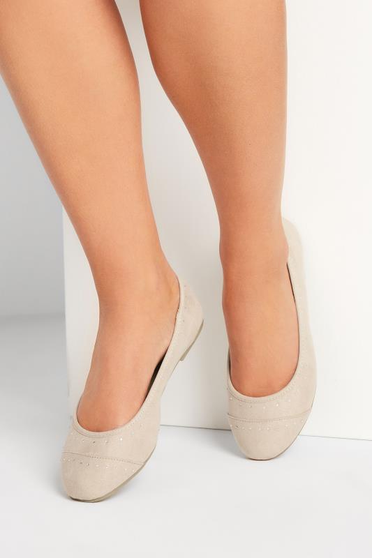 Nude Diamante Ballet Shoes In Wide E Fit & Extra Wide EEE Fit | Yours Clothing 5