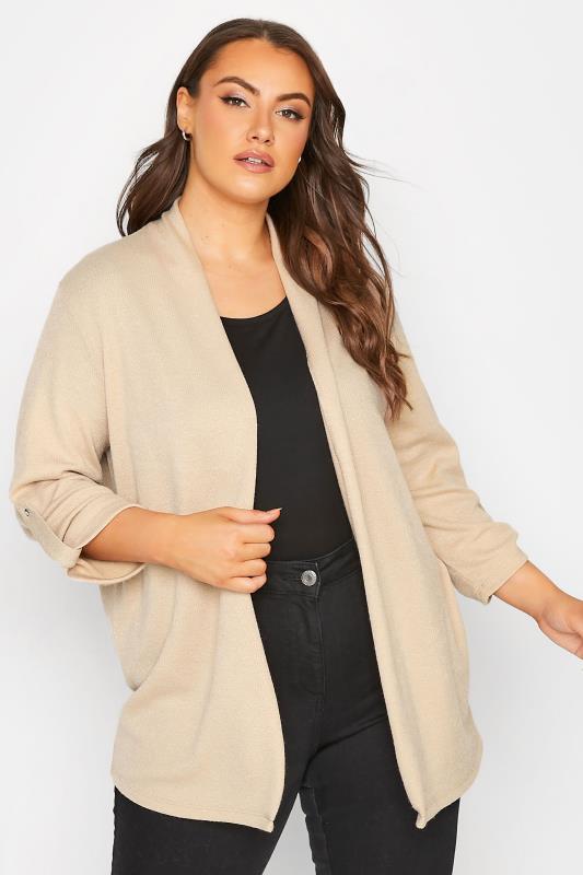 Plus Size  YOURS Curve Beige Brown Ribbed Textured Cardigan