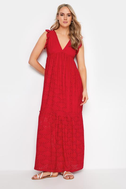  LTS Tall Red Broderie Anglaise Frill Maxi Dress