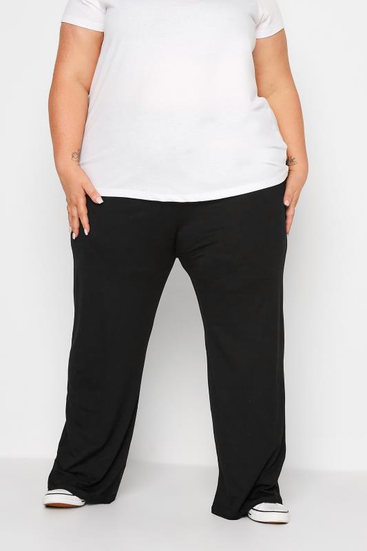 Plus Size Black Wide Leg Pull On Stretch Jersey Yoga Pants | Yours Clothing 1