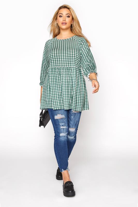 LIMITED COLLECTION Curve Green & White Gingham Smock Top 2