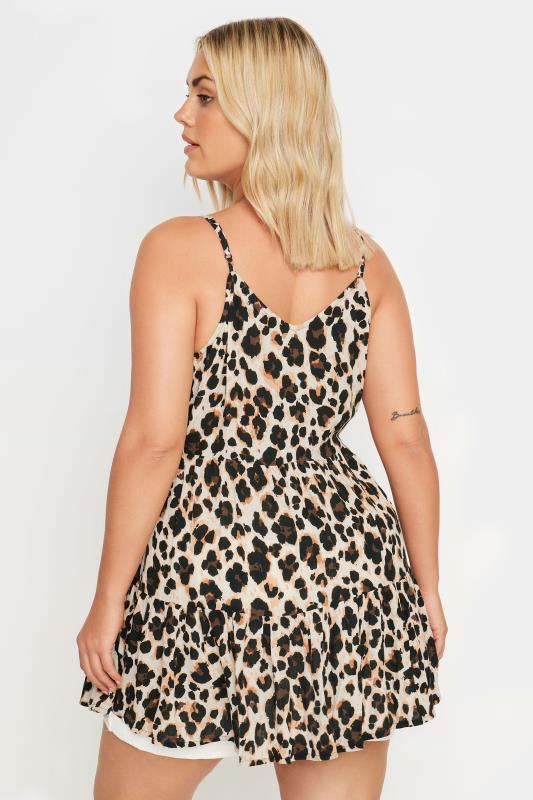 YOURS Plus Size Natural Brown Leopard Print Tiered Crinkle Vest Top | Yours Clothing 4