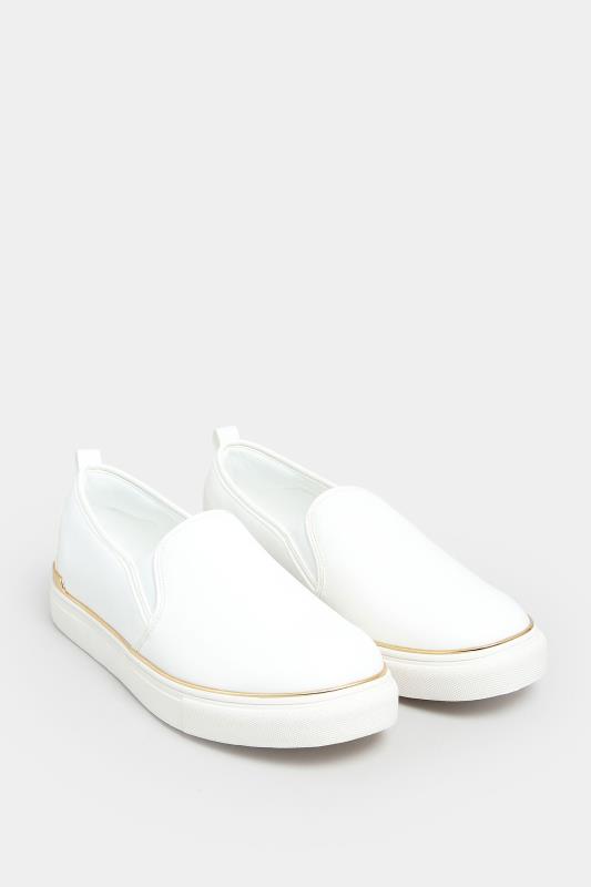 White & Gold Hardware Slip-On Trainers In Extra Wide EEE Fit | Yours Clothing 2