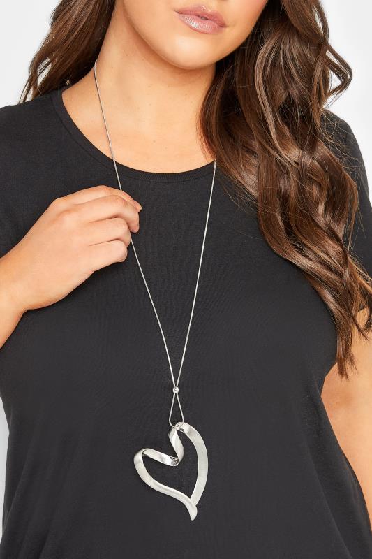 Silver Heart Long Pendant Necklace | Yours Clothing 1