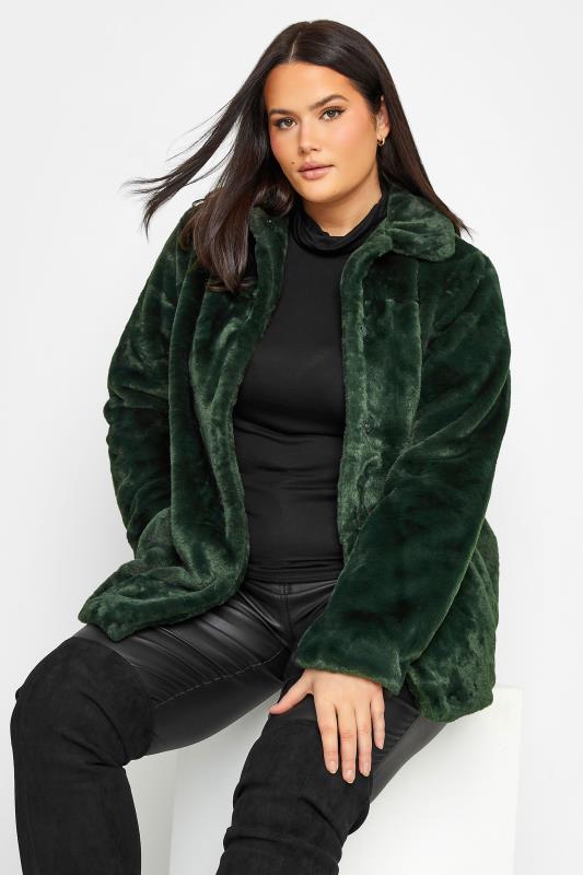 LTS Tall Women's Dark Green Faux Fur Jacket | Long Tall Sally 4