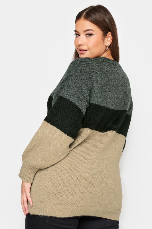 YOURS Plus Size Beige Brown Colourblock Cable Knit Jumper | Yours Clothing 3
